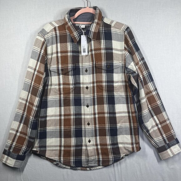 Outerknown Blanket Shirt Mens Medium Brown Blue Plaid Organic Cotton Flannel - Picture 2 of 9
